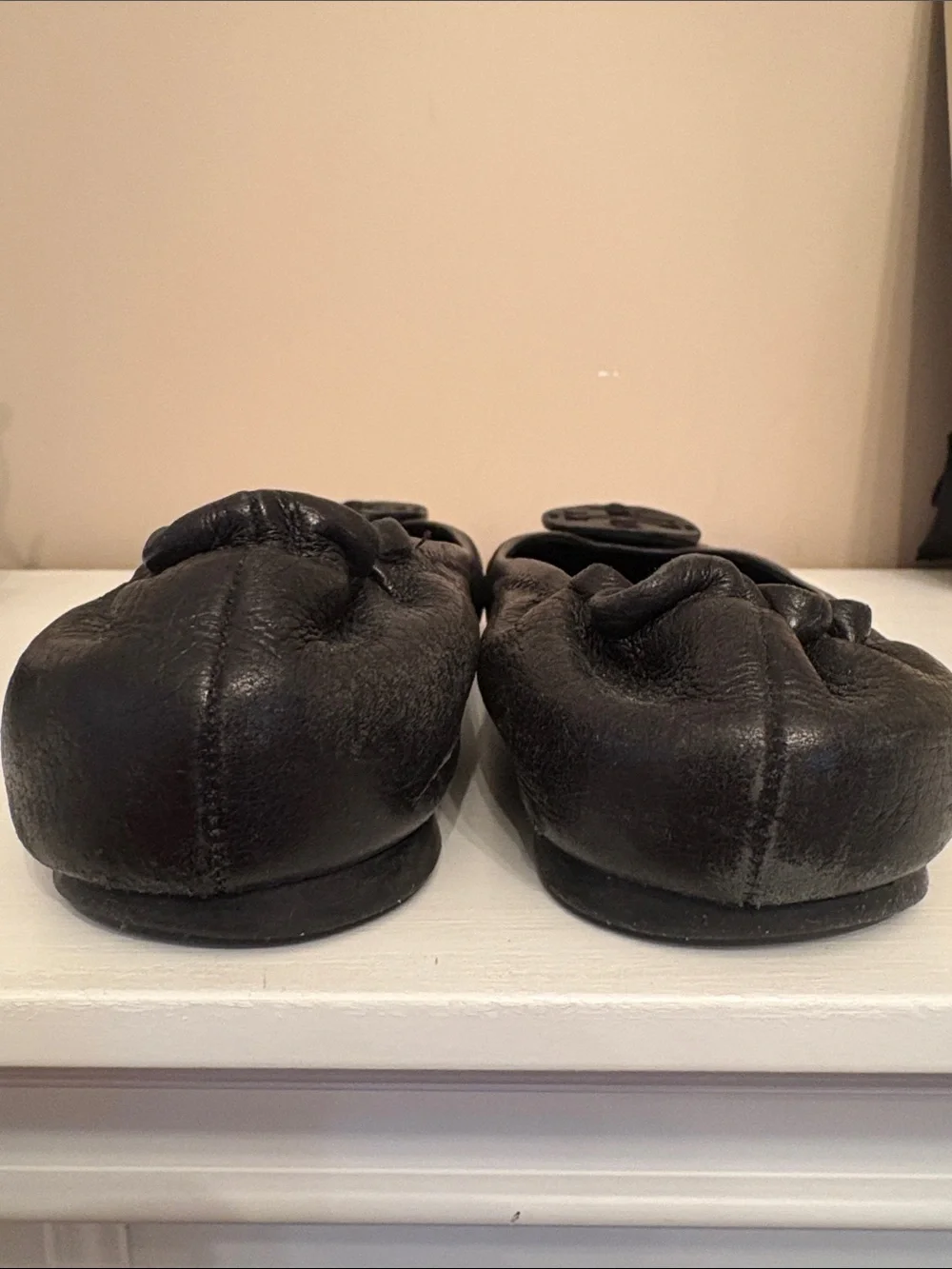 Tory Burch Black Leather Logo Ballet Flats